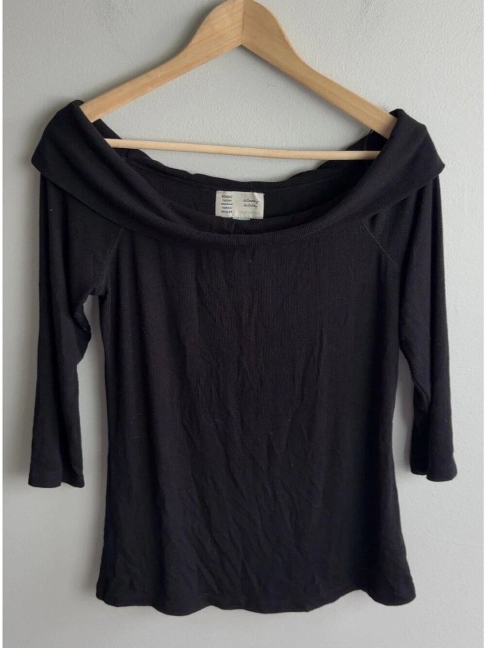 Anthropologie Saturday Sunday Ribbed ¾ Sleeve Top Off The Shoulder Soft Women’s
